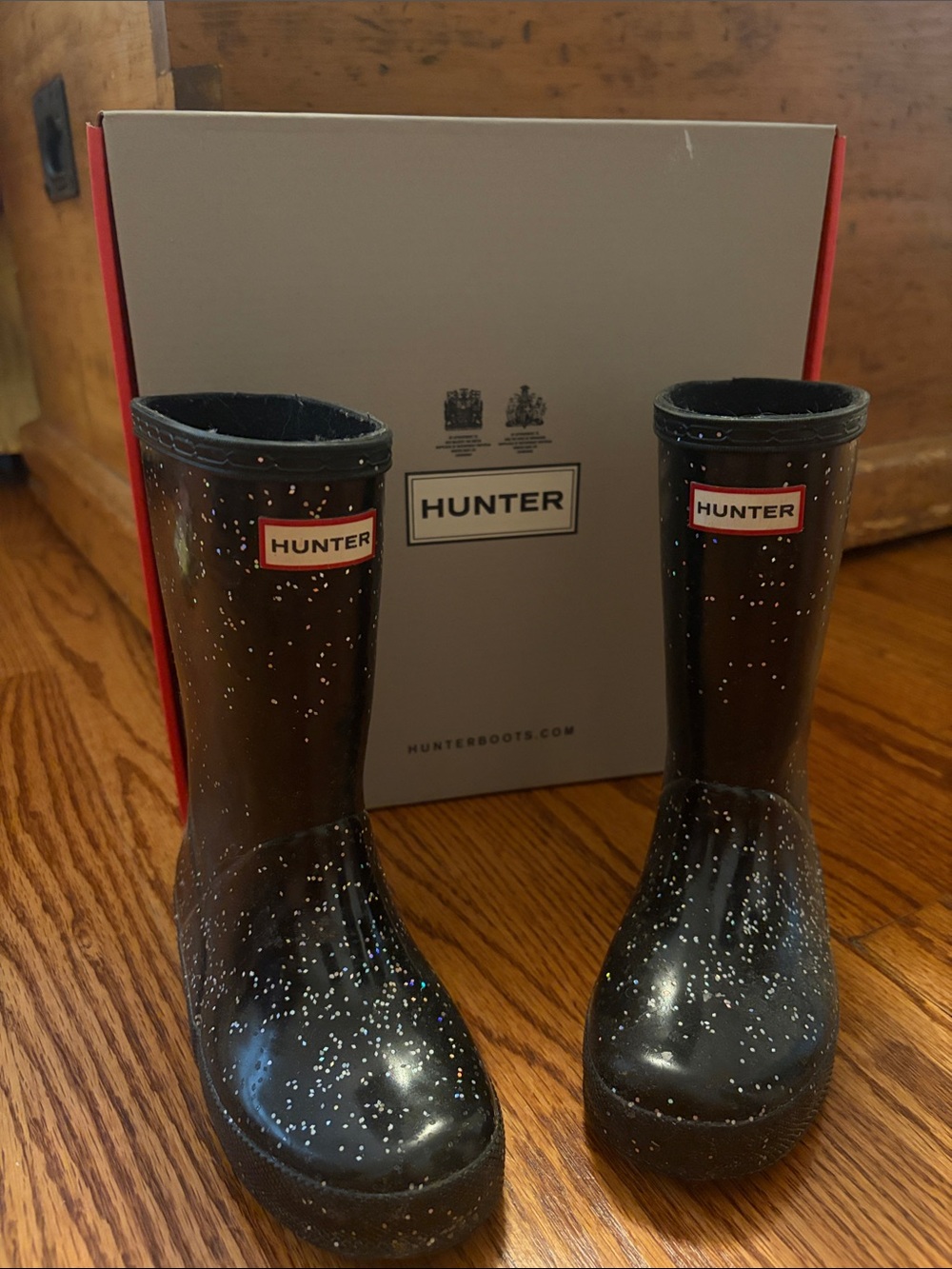 Hunter Kids Black Glitter Splash Rain Boots sz 12
